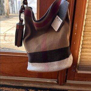 Burberry Ashby Mini Tan and Brown Bucket Bag